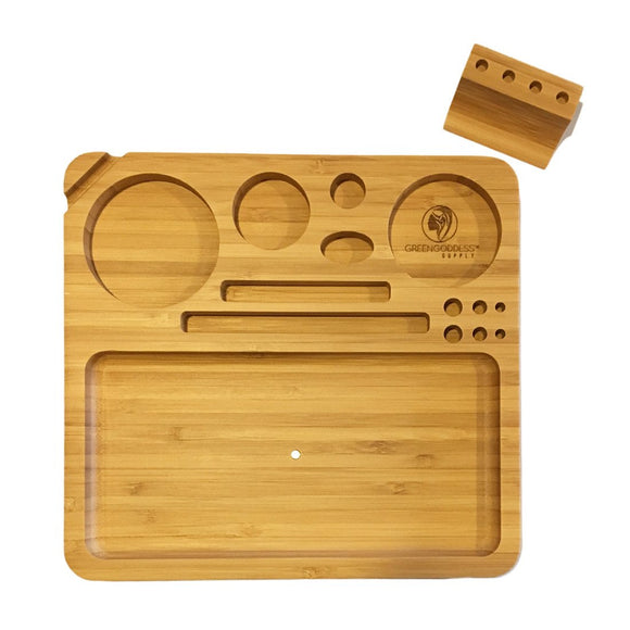 Bamboo Rolling Tray w/ Magnetized Rolling Jig (8.5